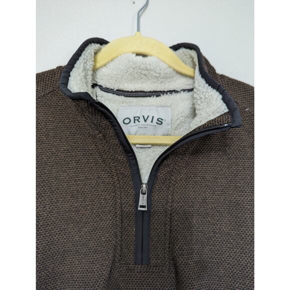 Men's Orvis sherpa lined 3/4 zip brown pull over sweater jacket size L - Picture 2 of 5